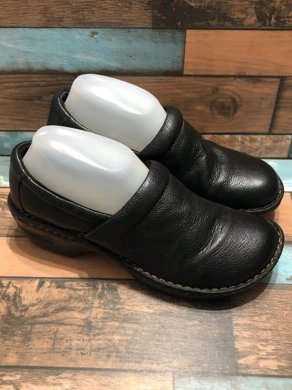 BOC Born Clogs Slip On Wedges Black Pebbled Leather Women's Size 10 MW